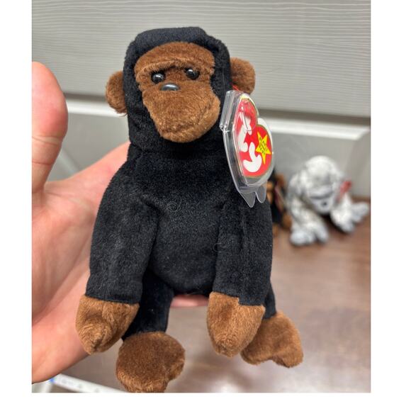 Set of 3 Ty Beanie Babies Virunga Congo Gorilla Silver Brown Monkey Plush NWT - Picture 2 of 8